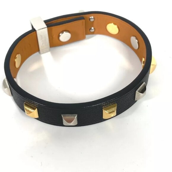 HERMES Studs Mini dog crew Carre Bangle accessories Bracelet Leather Black - Picture 5 of 11